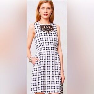 Anthropolgie Lilka Tattersall White and Lavender Plaid Check Mini Dress